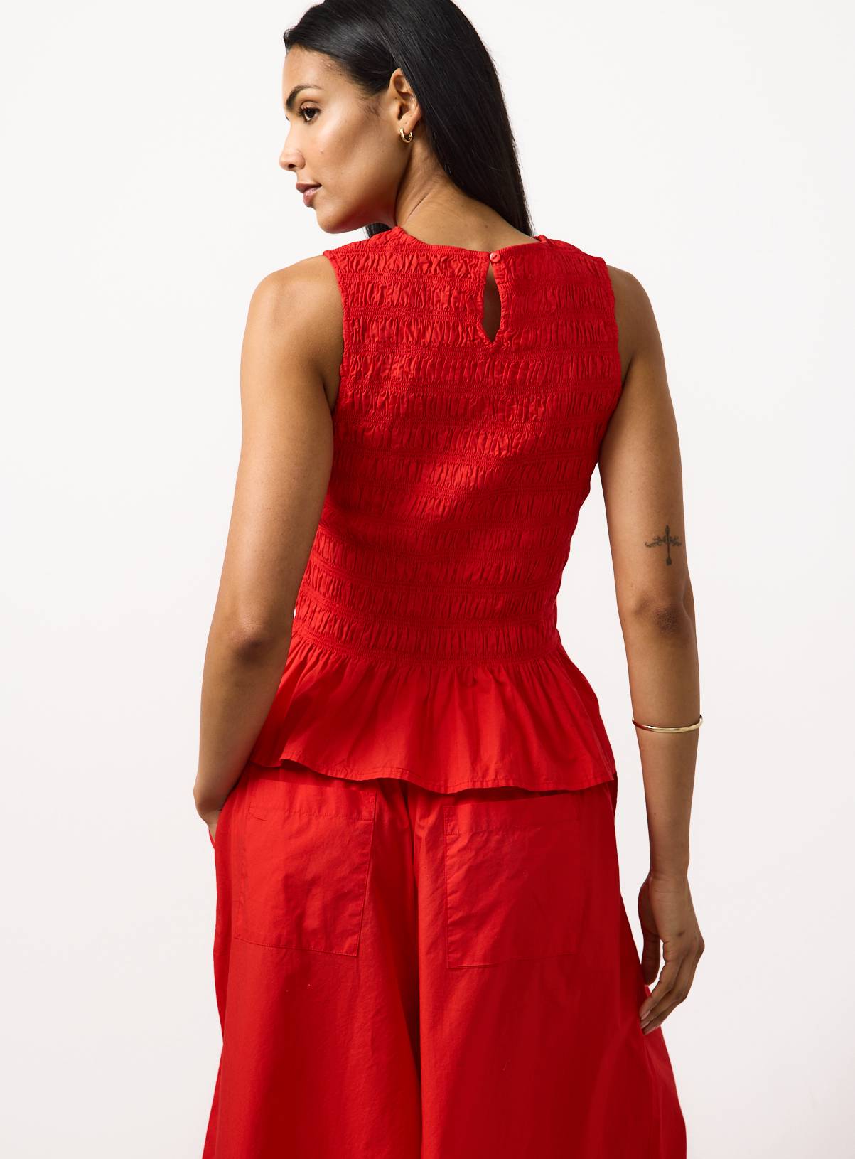 Bright Red Poplin Shirred Sleeveless Co-ord Top 16 - Image 4